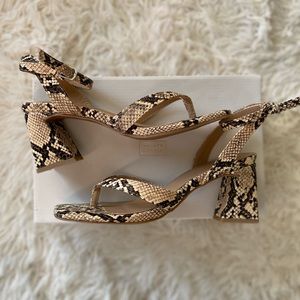 Faux snakeskin snake print strappy heels